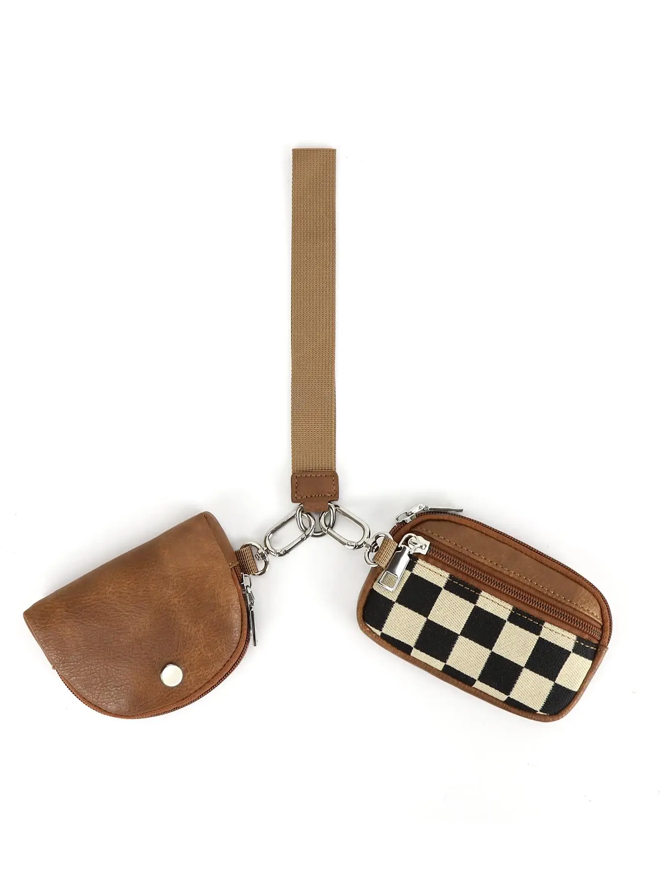 Women's Checkered Pattern Zipper Short Wallet with Detachable Keychain, Casual Versatile 2 in 1 Wristlet Wallet, Trendy All-match Card Holder for Dail