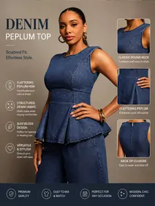 2026SS waist cinched ruffle top with a vintage and relaxed feel, sleeveless top, niche design, elastic denim top