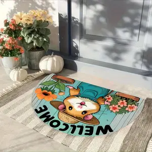 1pc Cute Hamster Entrance Mat, Semi-Circular Rug, Bedroom Courtyard Decor, Laundry Room Bathroom Doormat, Multi-Scene Use, Ideal for Home Lovers