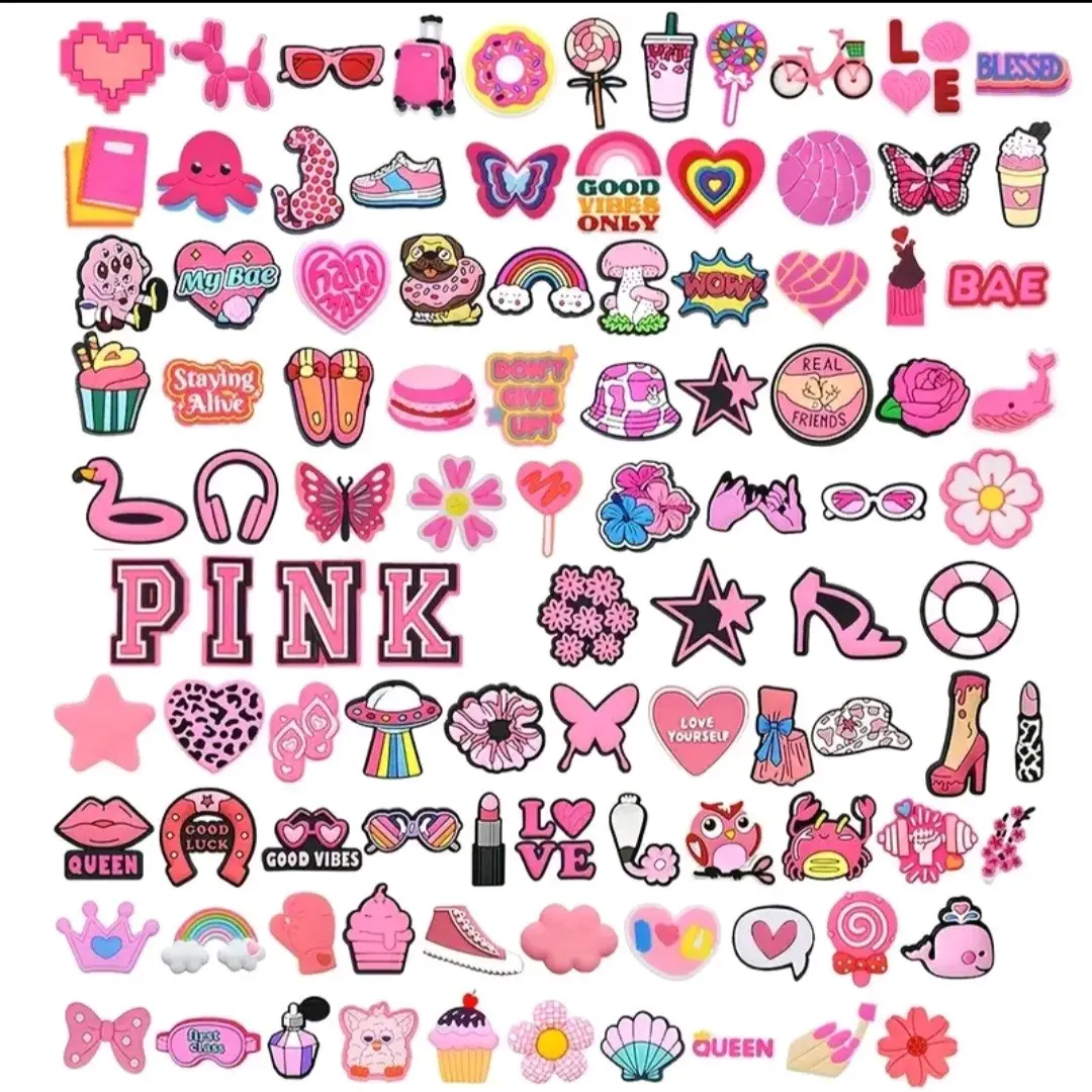 10Pcs/Set Girls' Shoe Charms - Random Pink /Hot Pink Theme - Stylish - Footwear Comfort - Doll School Hip Parent