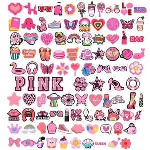 10Pcs/Set Girls' Shoe Charms - Random Pink /Hot Pink Theme - Stylish - Footwear Comfort - Doll School Hip Parent