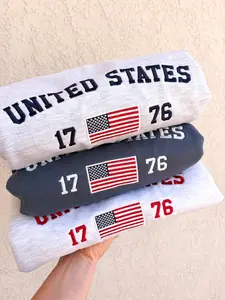 Embroidered USA Flag T-Shirt: Patriotic 1776 Shirt, America Flag Sweatshirt | 4th of July crewneck | Country, Western, Cowboy Sweatshirt
