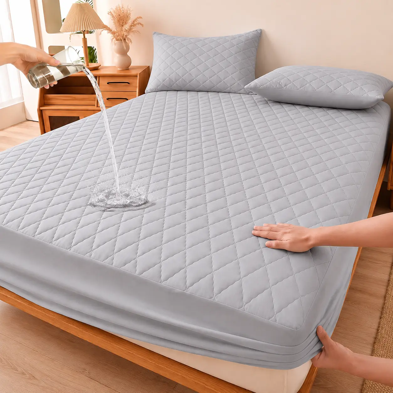 Breathable Waterproof Mattress Protector, Soft Quilted Fitted Bed Cover with Deep Pocket Fit, Cooling & Comfortable for All Seasons （1 Count, No Pillowcase）