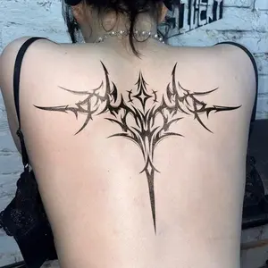1pcs Dark Cross Herbal Juice Tattoo Sticker Gothic Sexy Hot Girl Temporary Tattoo Back Waterproof Durable Halloween Party Gift Y2K Fake Tattoo for Men and Women