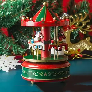 1pc Holiday Limited Rotating Carousel Music Box 🎠🎄 - Christmas Theme, Red & Gold, Battery-Free, Dreamy Colorful Decor for Living Room/Birthday/Party, Black Friday Deal: Christmas/New Year Gift