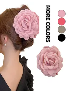 Women's Elegant Hair Claw Clip, Floral Fabric Shark Clip, Retro Luxury Style, Comfortable High Elasticity, All-Season Accessory
