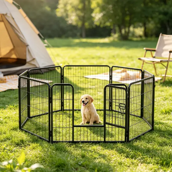 8/16 Panel Heavy Duty Metal Dog Playpen with Locking Door, 24/32/40" Height Expandable Pet Fence for Small to Large Dogs, Rust-Proof Corrosion-Resistant Indoor Outdoor Pen for Yard, Garden, Camping