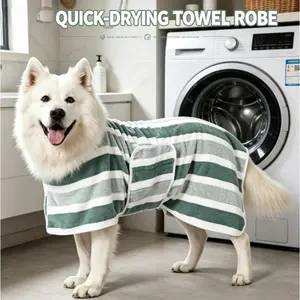 Super Absorbent Dog Bathrobe, Microfiber Pet Drying Towel Robe, Quick Dry Lint-Free Bath Coat for Small Medium Large Dogs & Cats, Adjustable Wrap for Bath, Swimming & Rainy Days