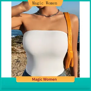 Women's Strapless Solid Color Knit Polyester Fabric Crop Top - Summer Casual, Sexy Fit