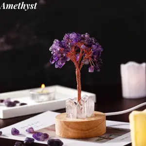 [Magic Crystal] Crystal Light with Wood and Crystal Cluster Base, Crystal Chakra Tree of Life, Decorative Article, Home Decoration, Ornament, Deals for You Days- Holiday Decor, Christmas, Halloween, New Year, Valentine's Day,Easter