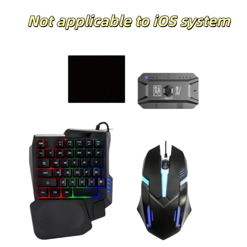 Mobile gaming keyboard and mouse adapter, one handed RGB backlit