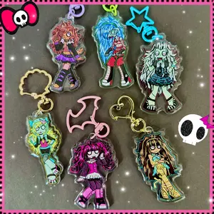 Monster Girls School Acrylic Keychains | Emo Scene Alternative 2000s | Scenecore Epoxy Charm Bag Clip | Y2K Alternative Charms, scenecore