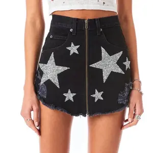 Carmar Beatrice Denim Mini Skirt with Rhinestone Star Patch in Black - Size 27