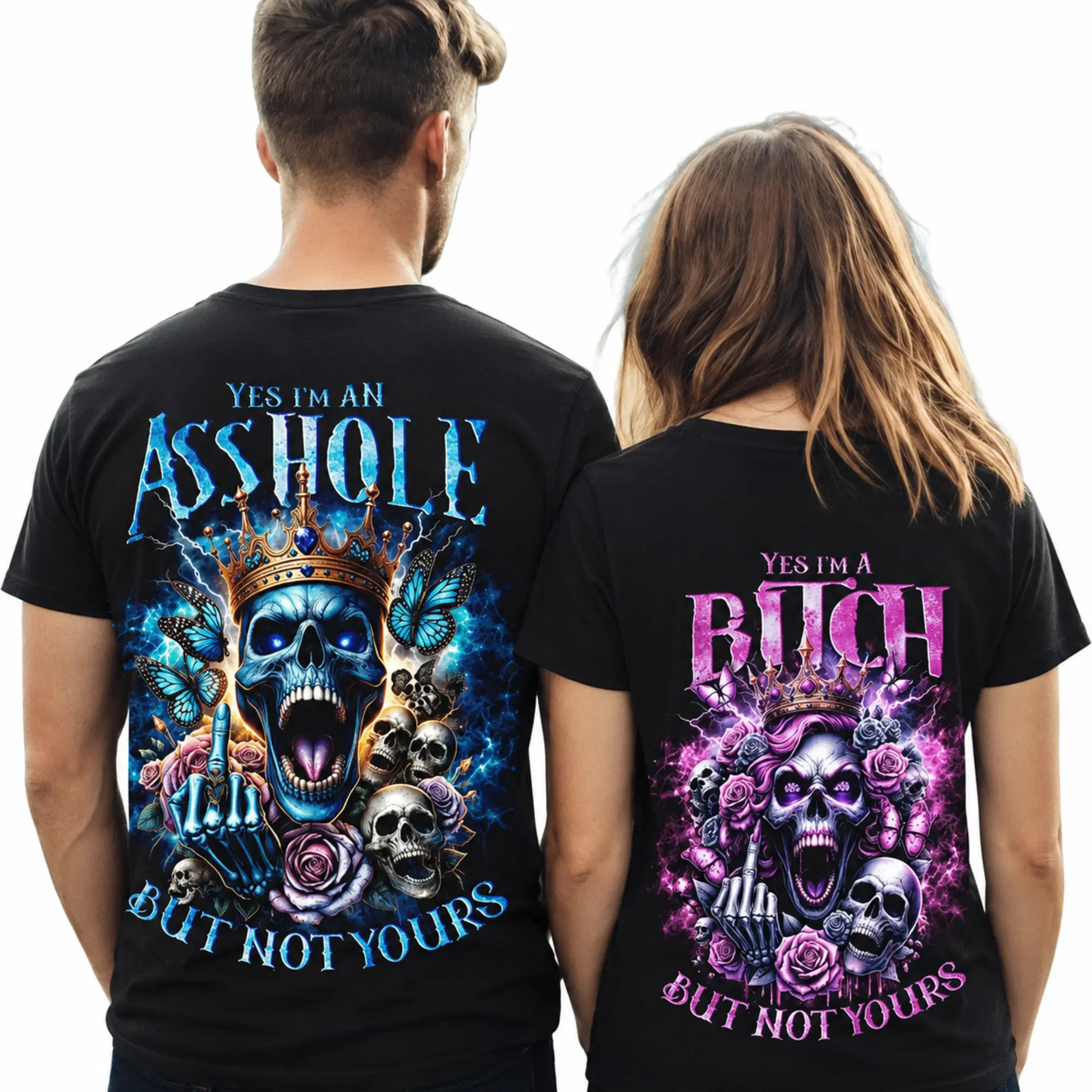 [Made in USA] King Queen Couple Shirt, Yes I’m A But Not Yours Matching Couple Apparel, Gift for Her, Gift for Him, Casual Lover Outfit, Cozy Couple Gift