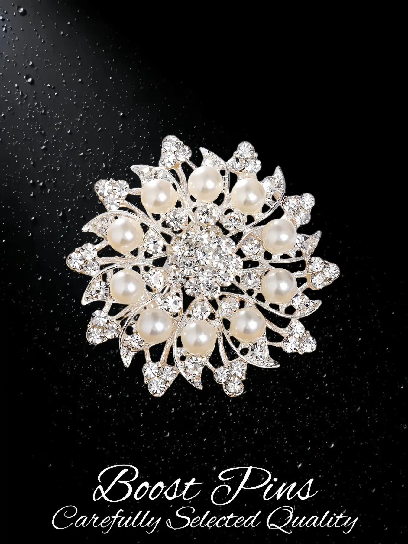 Silver Tone Pearl Crystal Brooch  Sparkling Rhinestone Floral Pins Lapel Pin, Alloy Bridal Brooch, Fashion Jewelry for Coat Scarf, Wedding Birthday Gift for Her