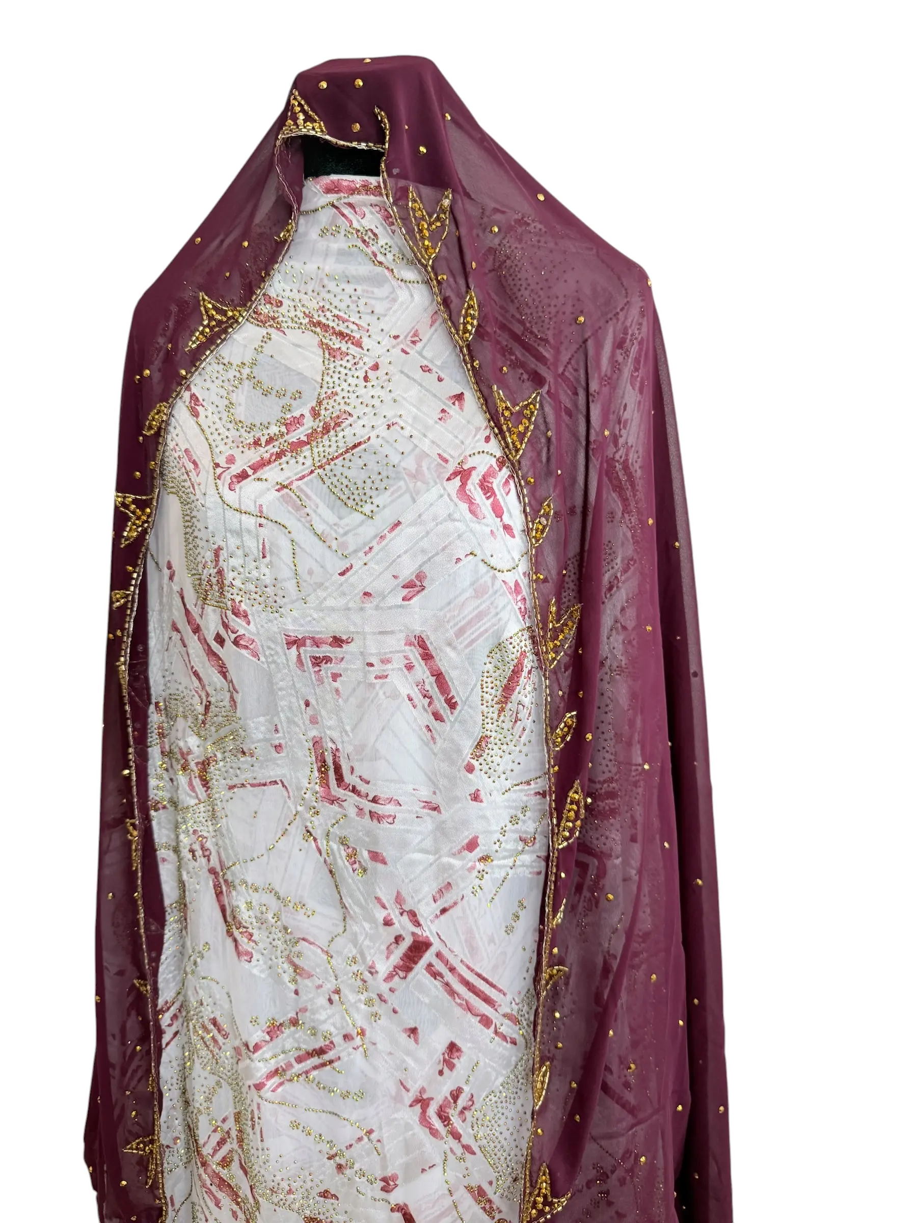 Burgundy Crystal Veil Dirac – 3 Piece Unstitched Set