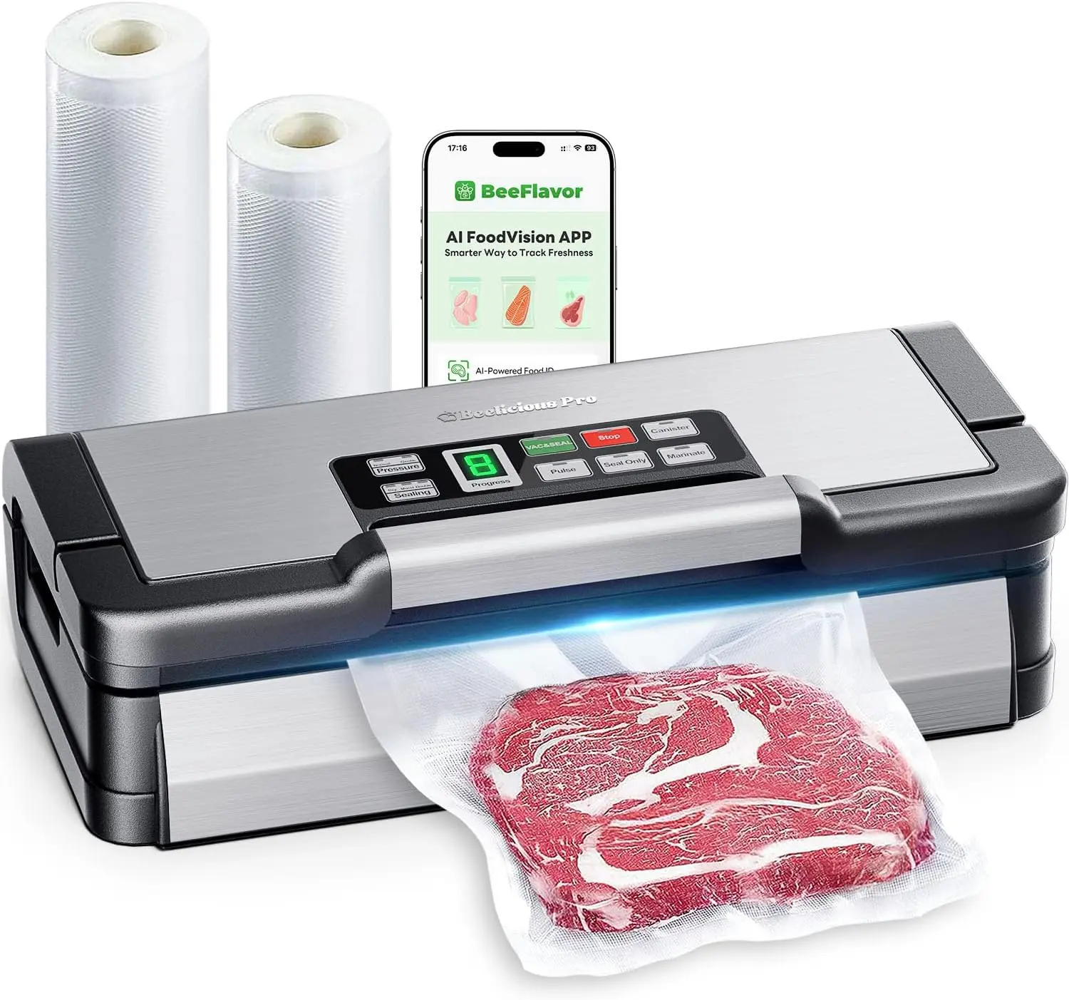 Vacuum Sealer Machine with AquaLock Technology, Dual-Pump Automatic Food Sealer for Dry & Moist Foods, Double Heat Seal, Built-in Cutter, Bag Storage & Accessory Hose,2 Bag Rolls,Stainless Steel