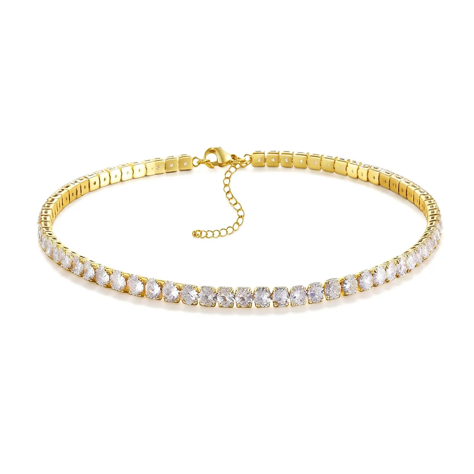Oval Cubic Zirconia Tennis Choker Necklace for Women, Adjustable Stainless Steel Sparkly CZ Collar Necklace, Dainty Statement Jewelry for Wedding Party