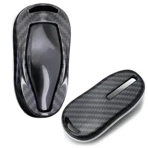 iJDMTOY Exact Fit Black Glossy Carbon Fiber Finish Key Fob Shell For Tesla Model 3, Model S Intelligent Smart Key