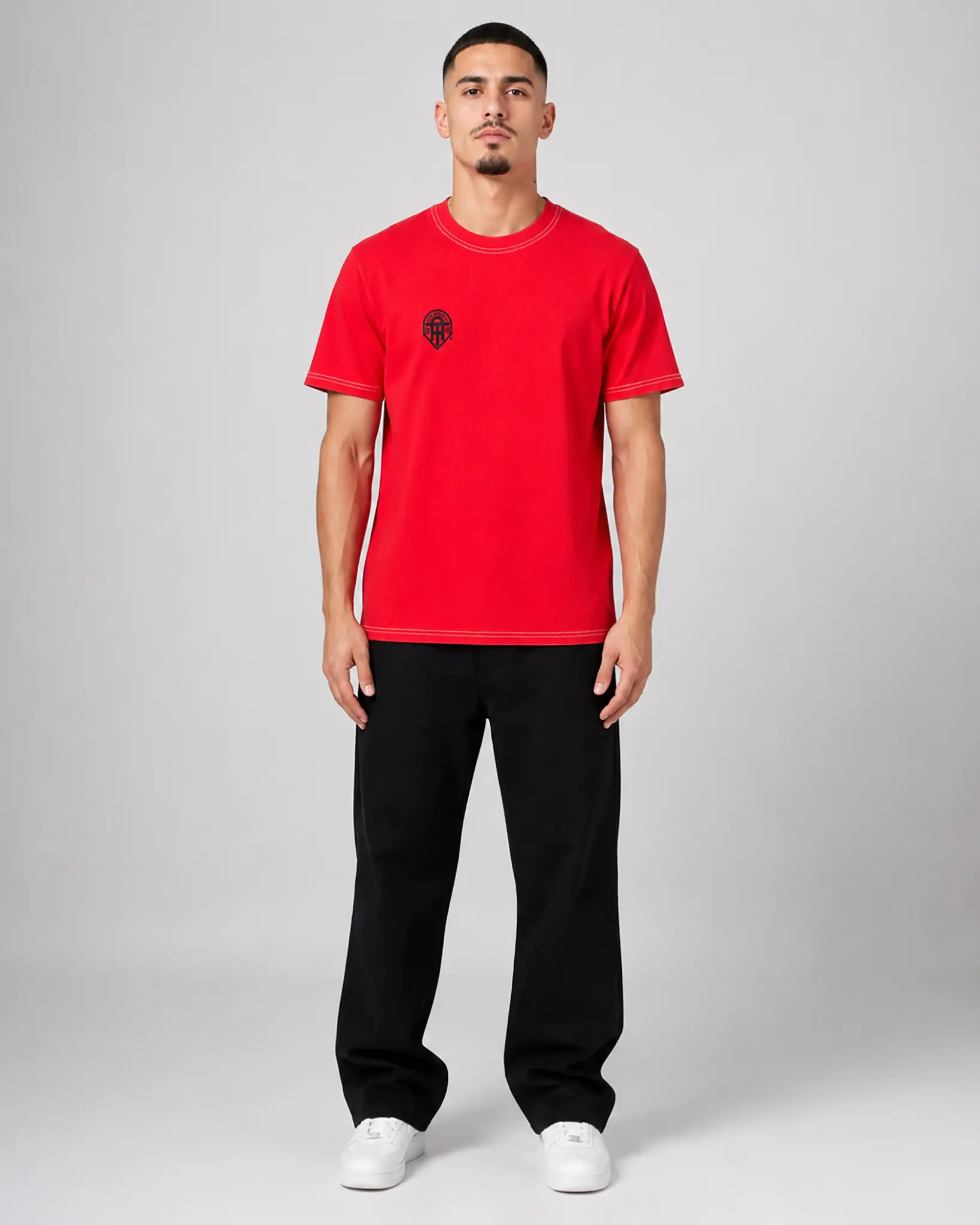 TRUE AUTHENTIC Red Luxury Streetwear T-Shirt with 2-Inch Rubber Chest Logo