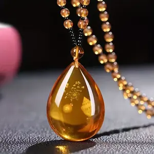 1pc Amber Floating Saline Beeswax Amber Necklace Vintage Pendant Jewelry for Men