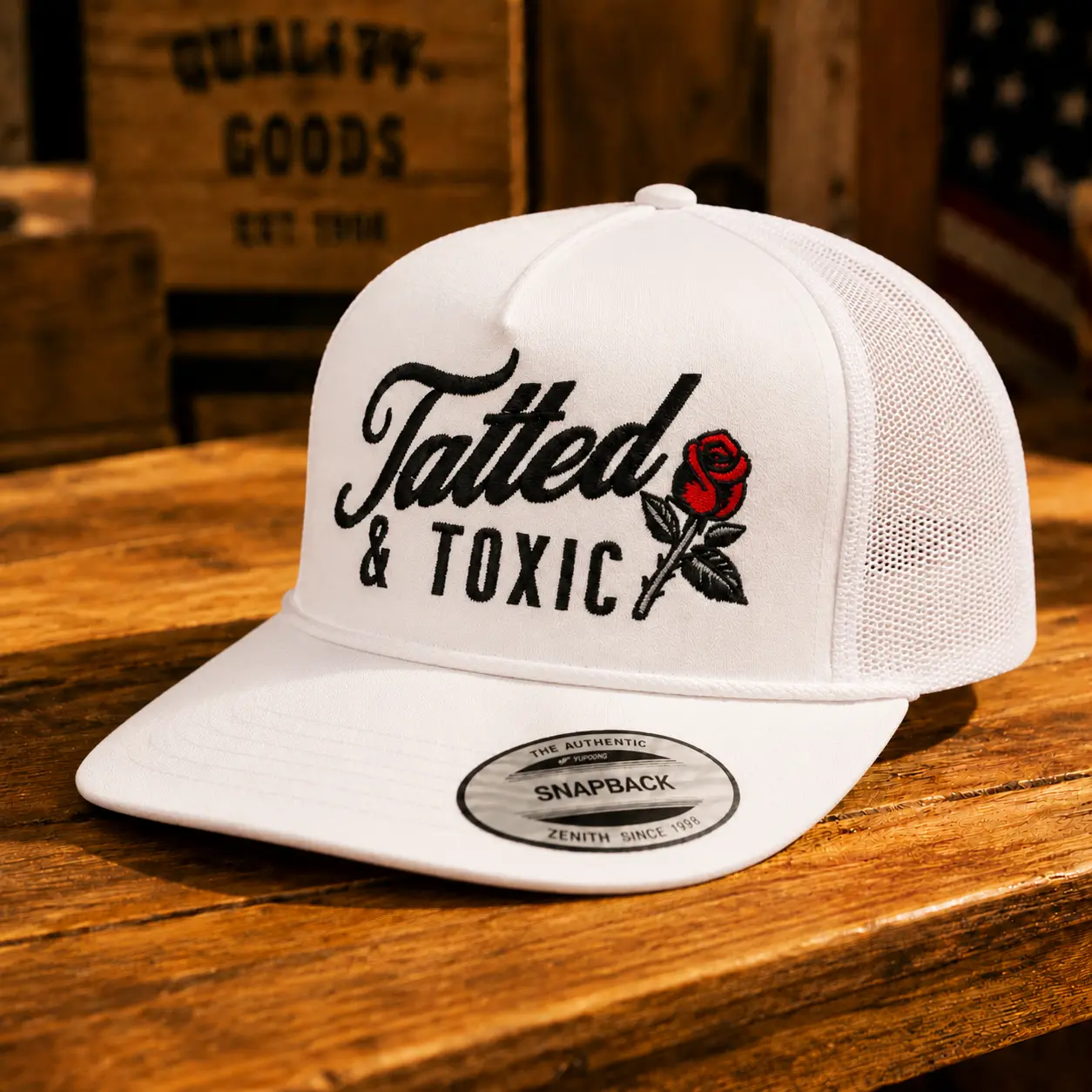 Tatted & Toxic Embroidered Trucker Hat Funny Vintage Mesh Snapback Cap Adjustable Unisex Graphic Baseball Hat