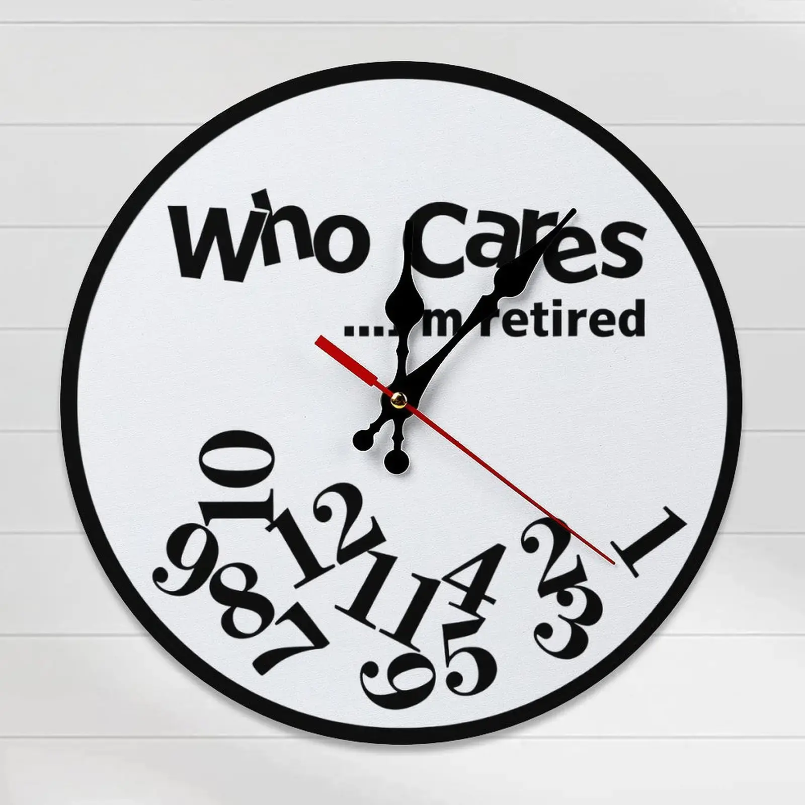 Funny "Who Cares I'm Retired" Novelty Round MDF Analog Wall Clock - Silent Non-Ticking Movement, Home Office Living Room Decor, Retirement Gift