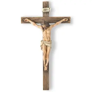 1-piece Catholic cross wall hanging, inspirational Jesus Christ home decoration, stylish religious ornament, devout religious gift, 9.65 inches tall, Renaissance period handmade sculpture, home decoration.