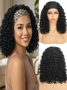 Curly Headband Wig 14inch Synthetic, Natural Looking Wig, Deep Wave Curly Half Wigs for Women, Daily Party Use, Comfortable & Stylish Hair Accessory