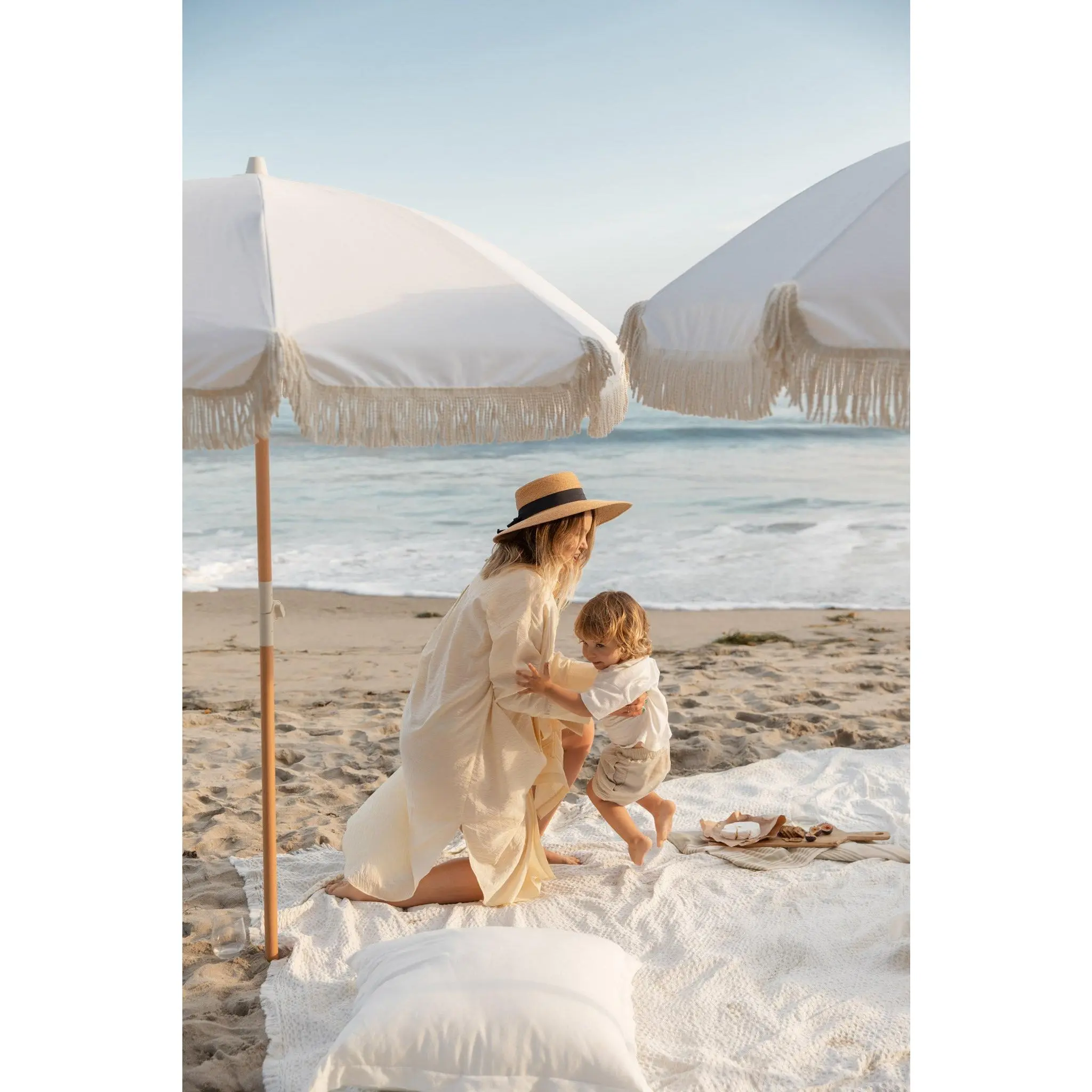 White Pearl Fringe Tassel Beach Umbrella
