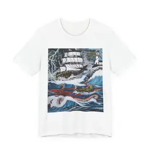 Kraken Attack Sailboat Tee | Nautical Octopus Shipwreck Illustration