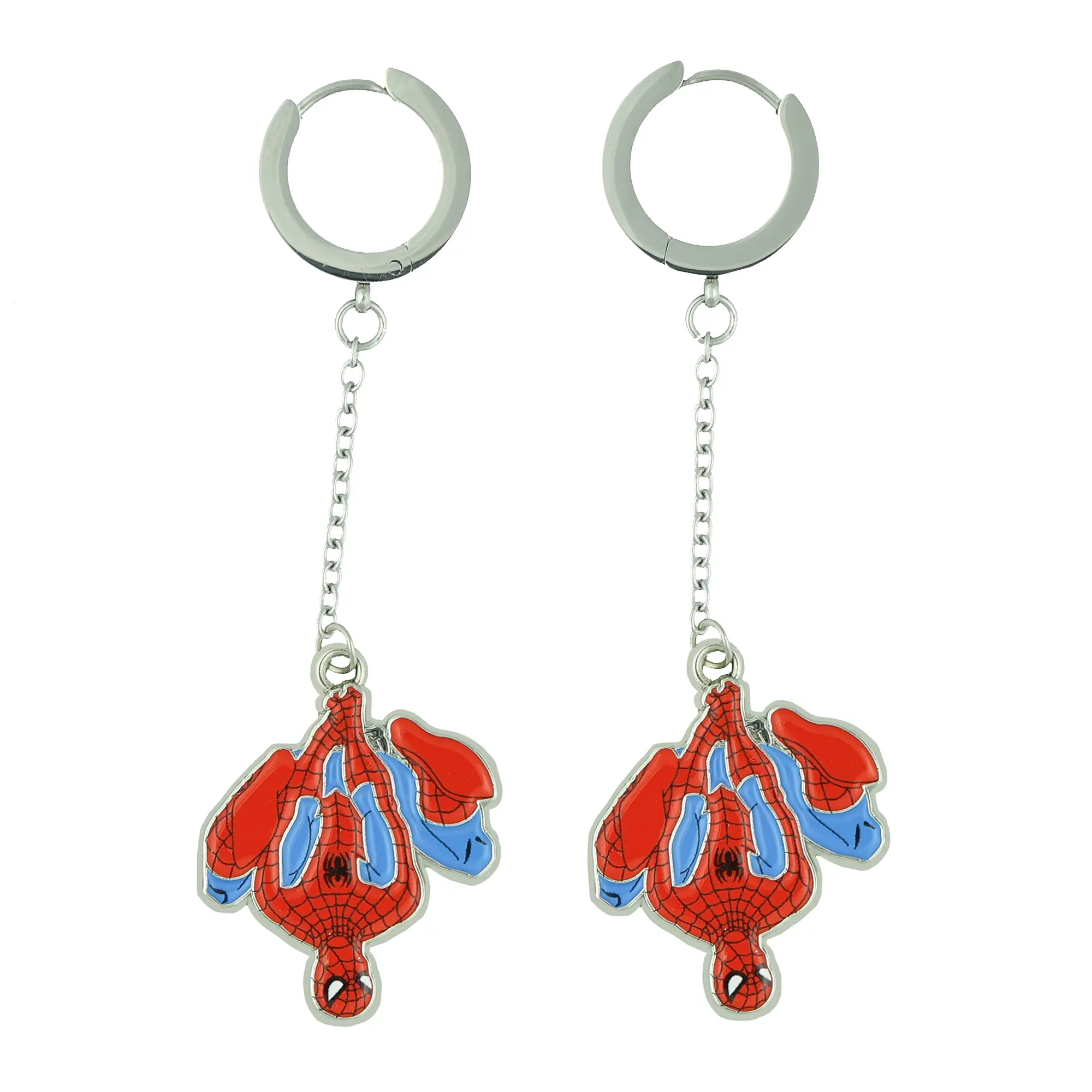 Dangle Huggie Hoop Earrings with Upside-Down Superhero Charm, Durable Alloy Metal Comic Fan Jewelry for Casual Wear, Official Licensed Product, Superhero Jewelry