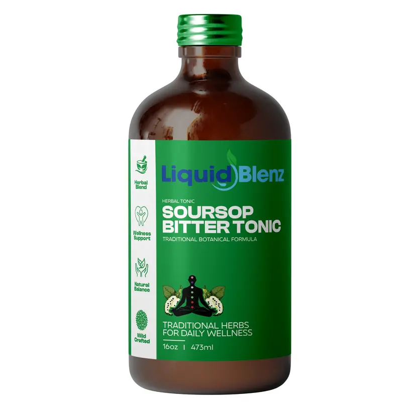 LiquidBlenz Soursop Bitters – Alcohol-Free Herbal Bitters Tonic for Digestive Support with Soursop Leaves, Moringa, Turmeric, Sea Moss, Ginger & Sarsaparilla, 15 Botanicals, Traditional Caribbean Liquid Herbal Supplement, Made in USA