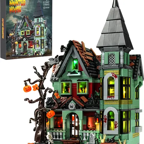Haunted House Building Blocks Set with LED Light (1196 pcs) – Premium Halloween Construction Toy for Kids & Adults, Perfect Gift for Horror Fans, Haunted Displays & Seasonal Decor