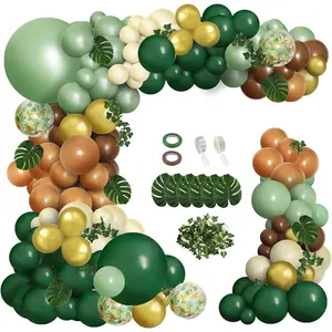 148 count Safari Balloon Arch Kit, Sage Green Brown Jungle   Balloon Garland with  Print Balloons Palm Leaves for Woodland Tropical Birthday Party Supplies Shower Decorations