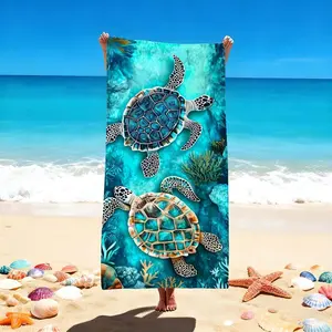 1 Pc Stunning Sea Turtle Beach Towel – Vibrant Ocean Blue Coastal Design, Perfect for Beach and Poolside Relaxation, Nautical Beach Blanket with Tropical Patterns for Summer Fun, Reusable Polyester Towel