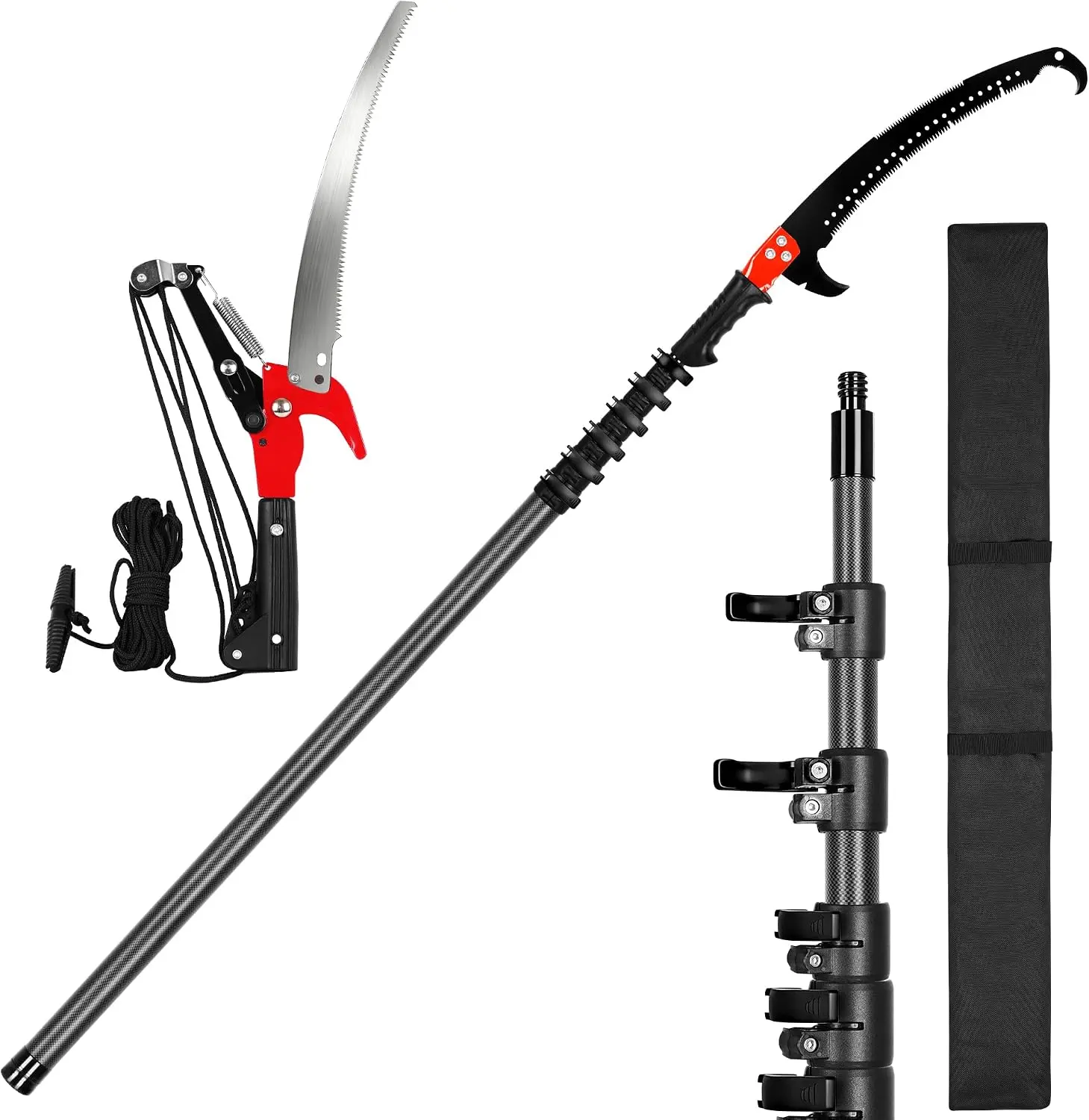 DOBEN 27FT Lightweight Carbon Fiber Manual Pole Saw for Tree Trimming | 100% carbon fiber pole, sturdy locking joints prevent wobble, sharp steel blade and scissors, safely for tall tree branches
