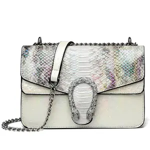MYHOZEE Crossbody Bags for Women - Snake Printed Clutch Purses Leather Chain Shoulder Bags Evening Handbags
