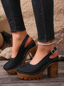 Women's New Large Size Comfortable Lightweight Fashion Versatile Solid Color Hollow Out Elegant Chunky Heel Height Boost Casual High Heeled Sandals
