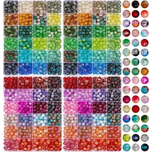 2400 count 8mm Crack Glass Beads for  Making,48 Dazzling Colors Round Glass Beads Friendship Beads for Bracelet Earring Necklaces Making and DIY Crafts