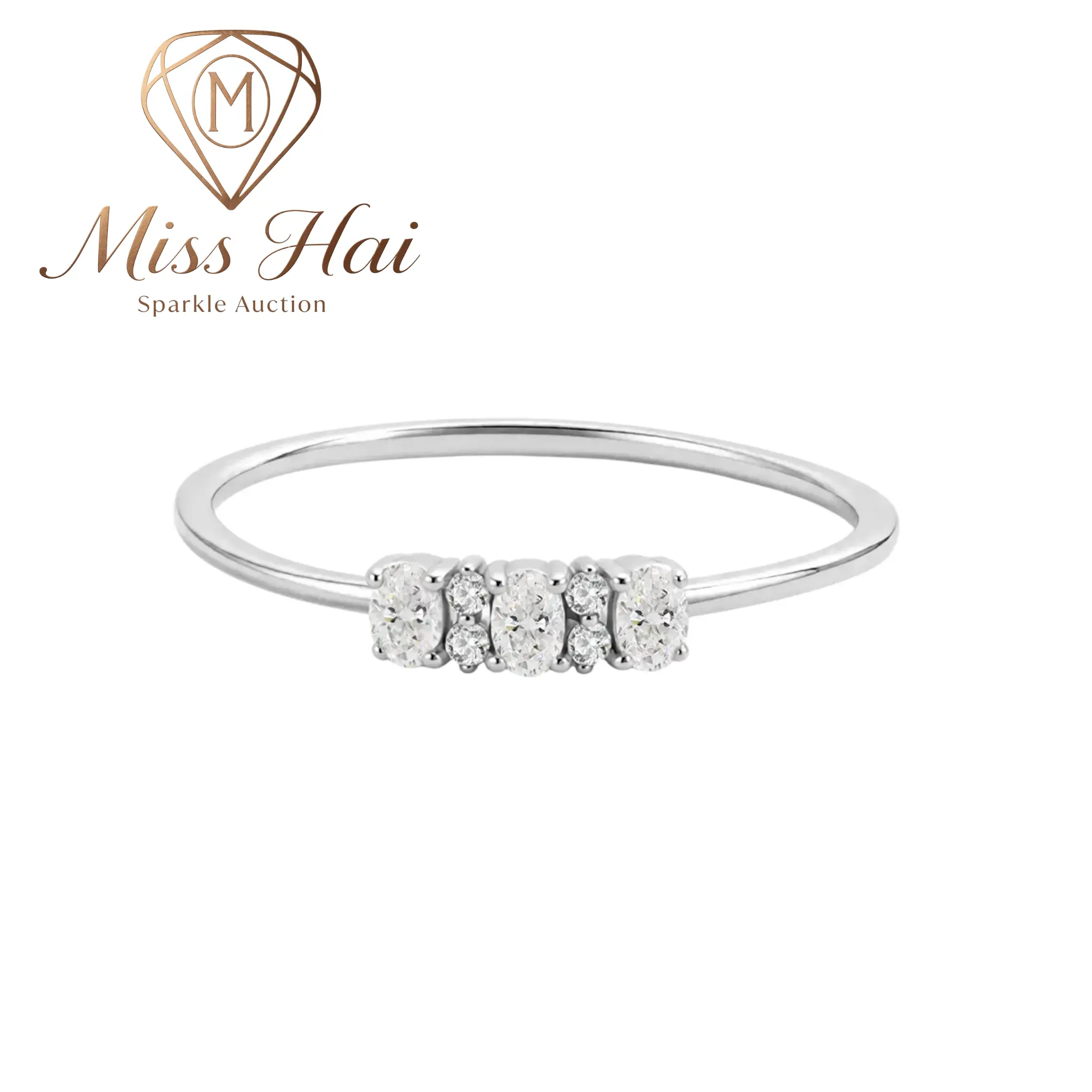 MISS HAI VVS Synthetic Moissanite 0.2ct Moonlight Pebbles Oval Ring Band 14K Gold‑Plated Copper Band Jewelry for Birthday Engagement Wedding Anniversary Christmas Valentine's Day Mother's Day Gift