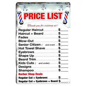 1Pc Vintage Barber Shop Decor Metal Tin Sign - Customizable Handwritten Price List Plaque, Garden Style Wall Art For Hair Salon, No Feather, Universal Use, Ideal For Porch And Farmhouse Decor