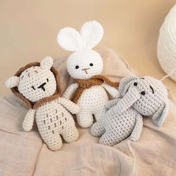 Tiny 100% hand-knitted short-legged series dolls, baby gift for newborns, cute rabbits, lions and elephants