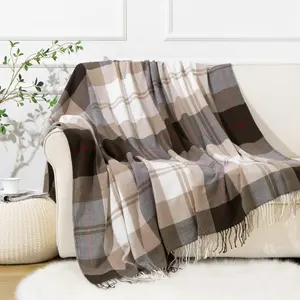 Brown Plaid Throw Blanket for Couch - Fall Plaid Blanket Buffalo Plaid Blankets - Lightweight Farmhouse Outdoor Throw Blankets for Bed, Sofa (50"x60", Coffee)