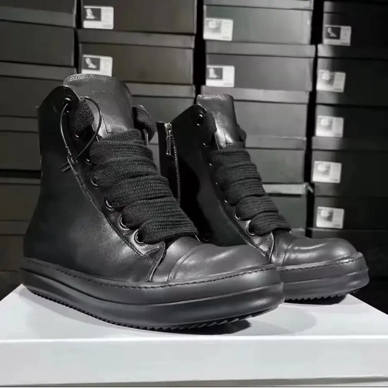 New Rick Owen Leather High Top Jumbo Lace Shoes