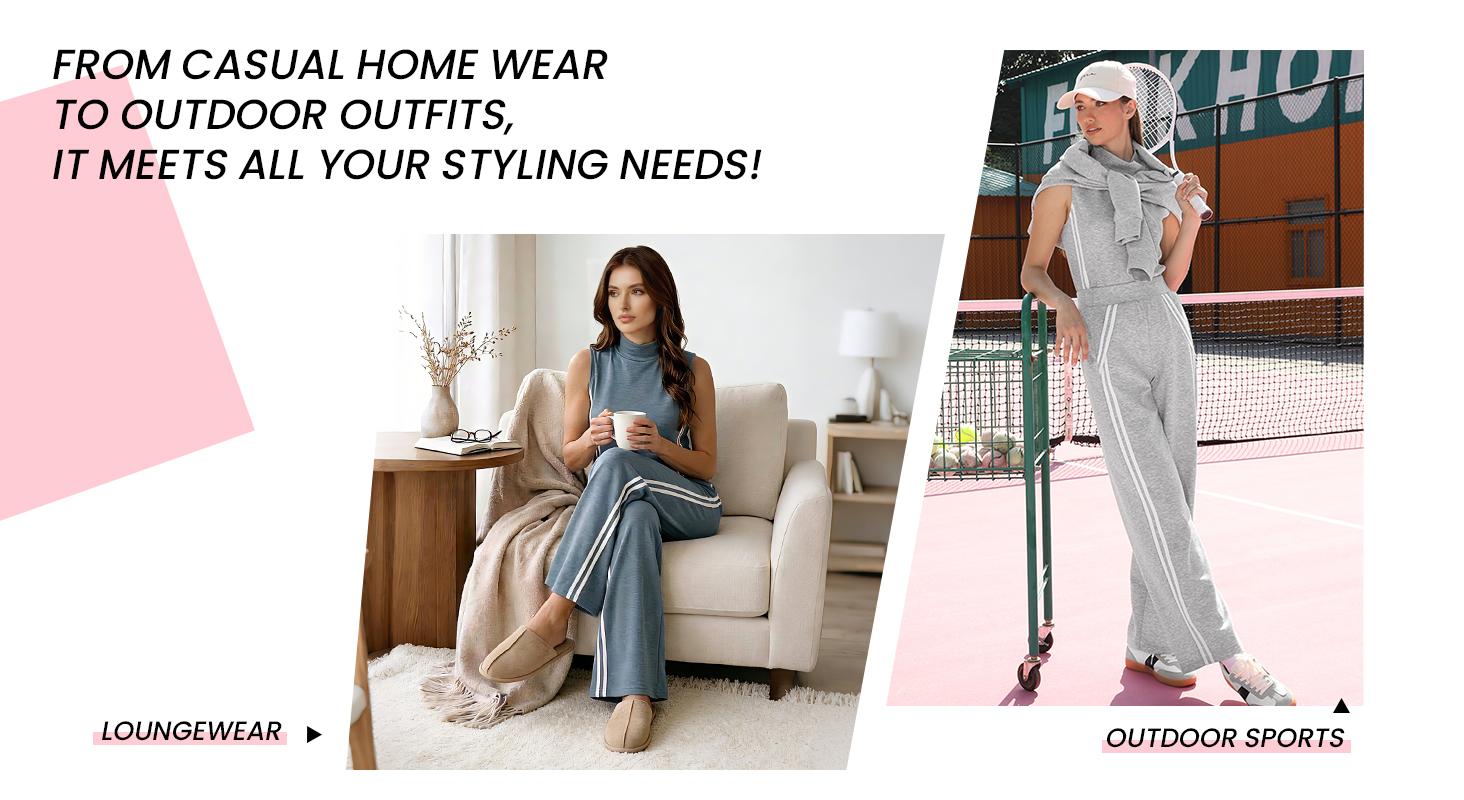 Casly Lamiit 2 Piece Sets for Women Summer Outfits Mock Neck Tank Top & Wide Leg Pants Stripes Casual Loungewear Tracksuits Tanktop Fitted Casly Lamiit 2 Piece Sets for Women Summer Outfits Mock Neck Tank Top & Wide Leg Pants Stripes Casual Loungewear Tracksuits Tanktop Fitted