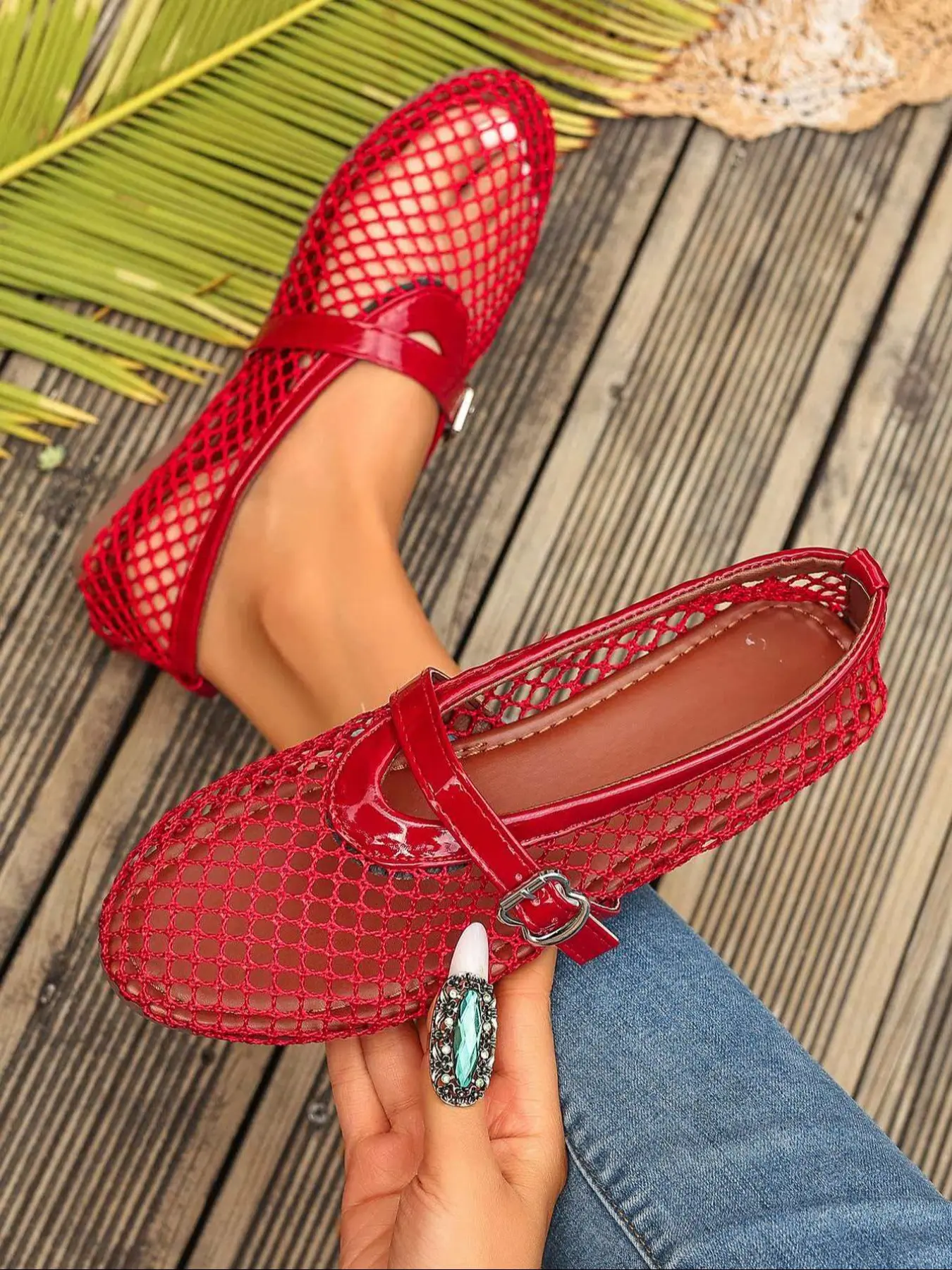 Women's Mesh Ballet Flats, Round Toe Breathable Shoes, Mary Jane Style, Comfortable Casual Office Wear, Spring Dance Shoes, Cute Design, Daily Wear Shoes, Summer Flat