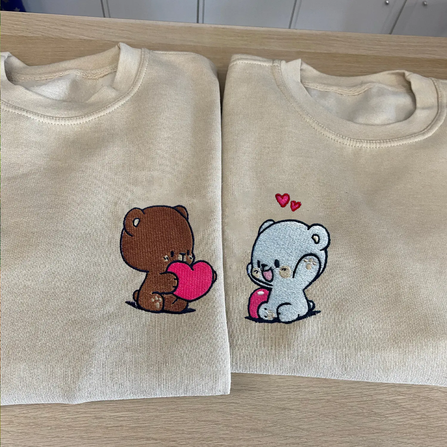 Milk and Mocha Bear Couple Embroidered Sweatshirt, Teddy Bear Valentine Couple Embroidered Sweatshirt, Milk and Mocha Couple Hoodie, Bears Couple Hoodie, Matching Sweatshirts for Couple