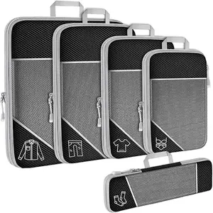 【Christmas Gift】Compression Packing Cubes 5 Pack Luggage Packing Organization Cubes See Through Mesh Packing Cubes with Double Zipper Handle for Travel Suitcase Luggage