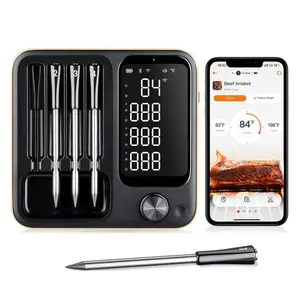 WiFi  Meat Thermometer with 360?Readable LCD Standalone Base,4 Probes Digital  Meat Thermometer with Remote Control for BBQ, Grill, Oven, , Rotisserie, Kitchen